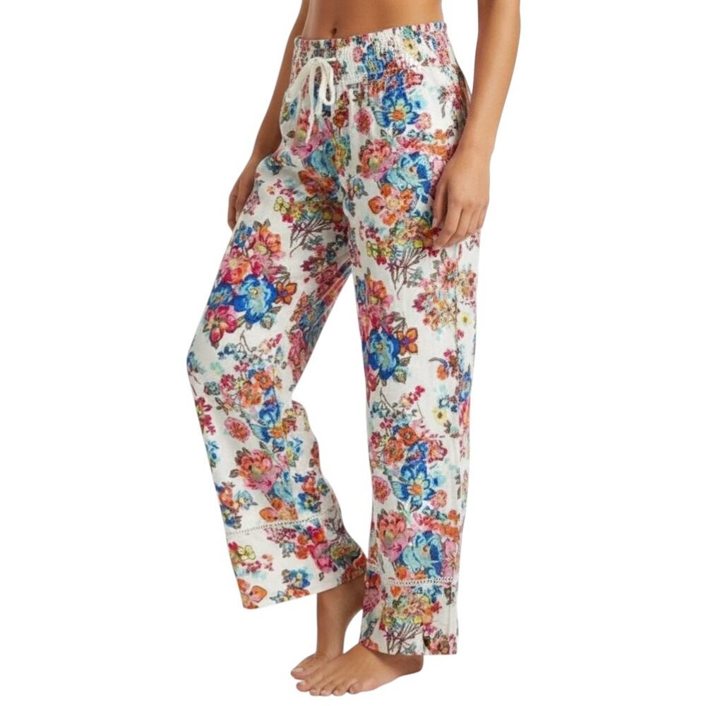 Vera Bradley White Floral Wide Leg Pants